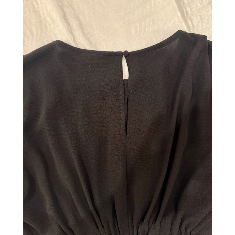 Black Pleated Blouse Pintuck 3/4 Sleeve Stretch Woven Minimalist Small Workwear - Picture 15 of 15